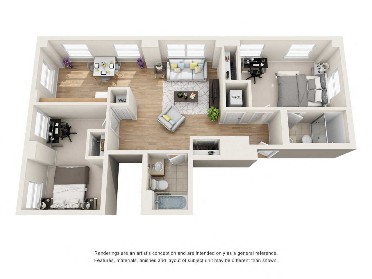 Floor plan for 2 beds, 2 baths, 1065 sqft